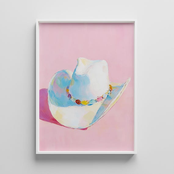 Cowboy Hat Art Print Pastel Pink Western Poster Country Wall Modern Decor