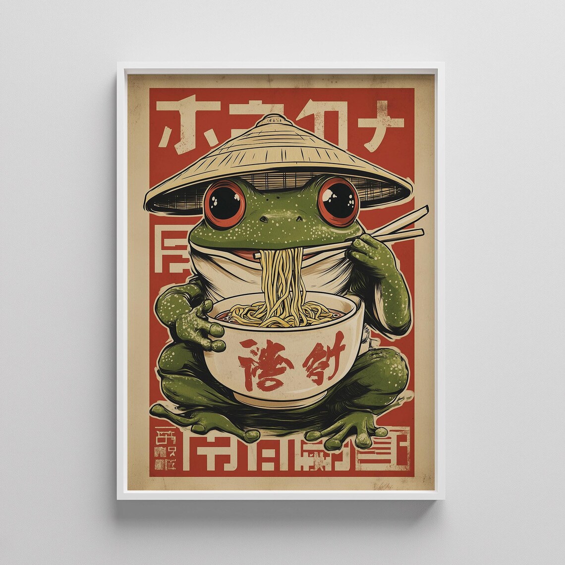 Retro Frog Ramen Kitchen Poster, Funny Japanese Food