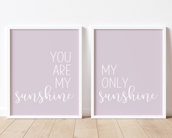 Lilac You Are My Sunshine Set of 2 Boho Nursery Quote Wall Art Prints