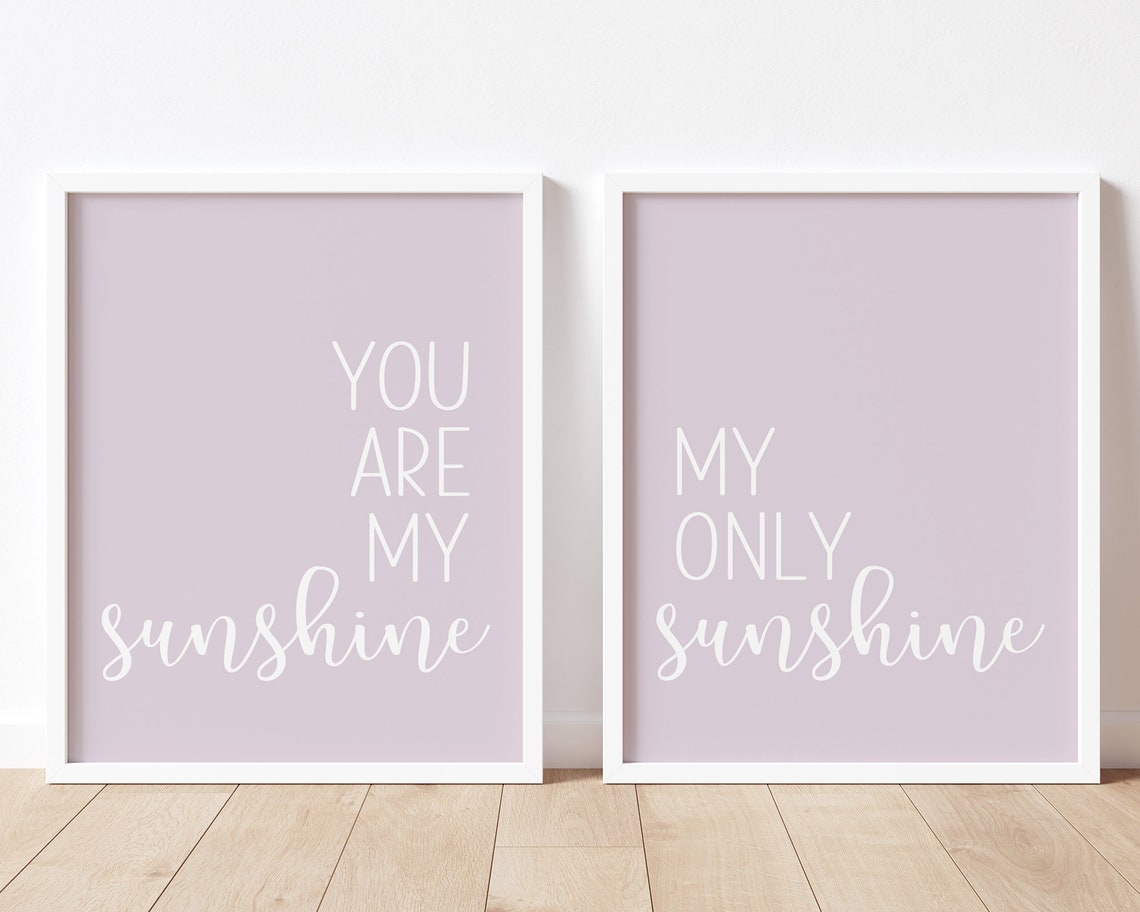 Lilac You Are My Sunshine Set of 2 Boho Nursery Quote Wall Art Prints