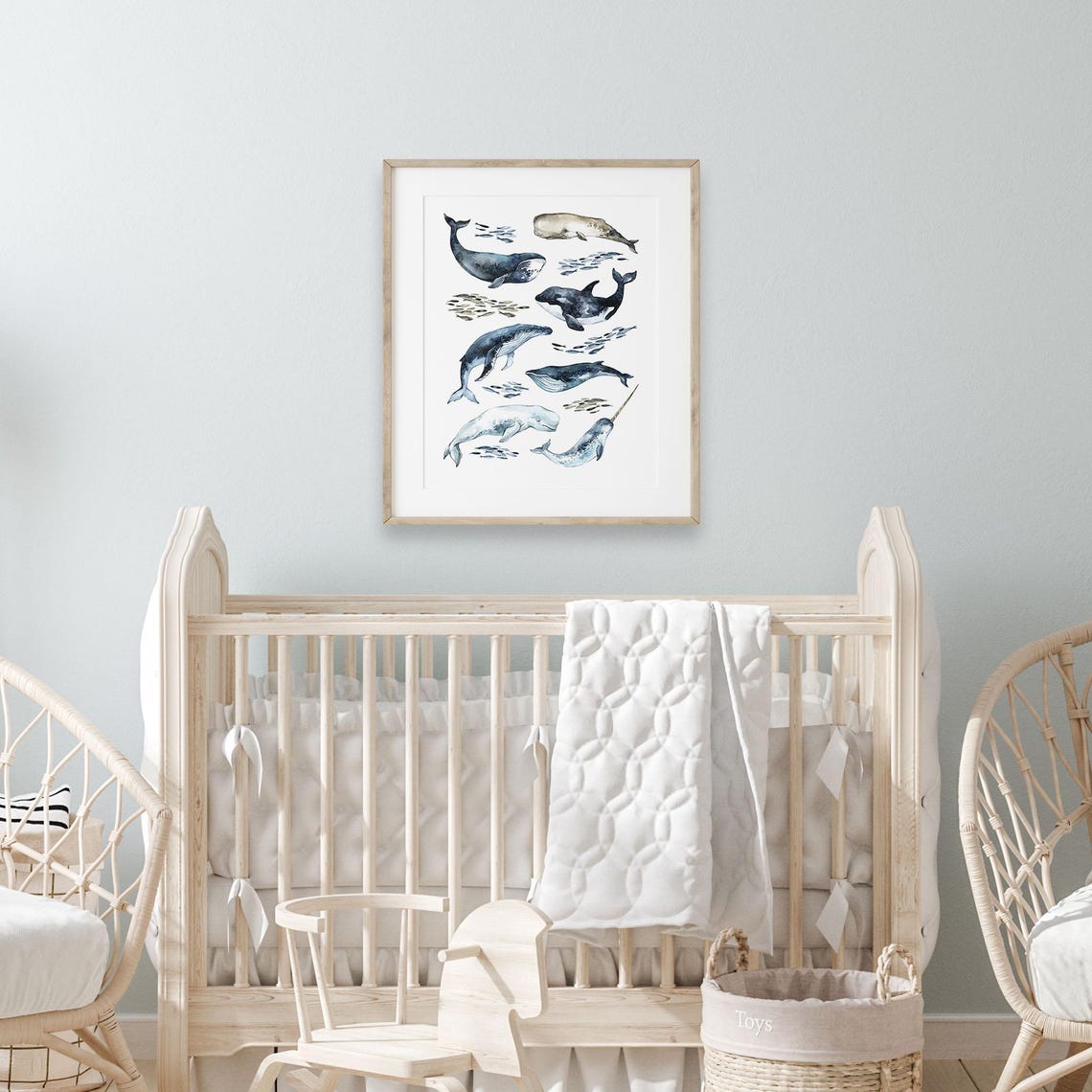 Watercolor Whales Species Chart Ocean Nursery Kids Educational Poster - Image 5
