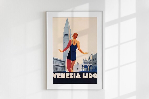 Venezia Lido Vintage Venice Beach Bather Italian Travel Art Poster