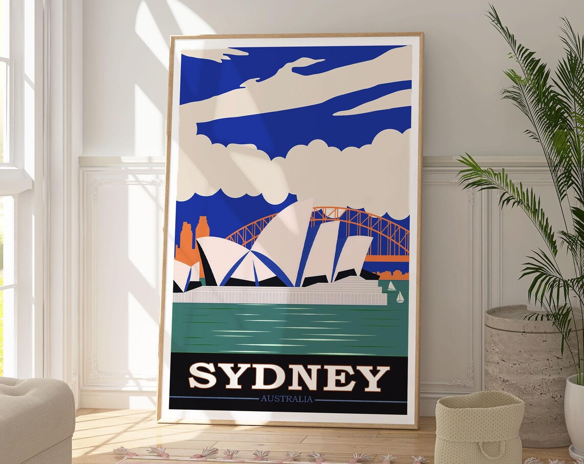 Sydney Australia Minimalist Travel Poster Opera House Harbour Bridge