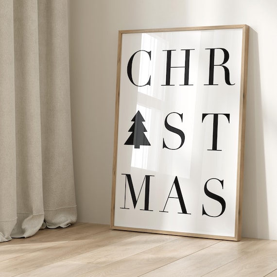 Minimalist Christmas Tree Typography Holiday Season Decor Wall Art