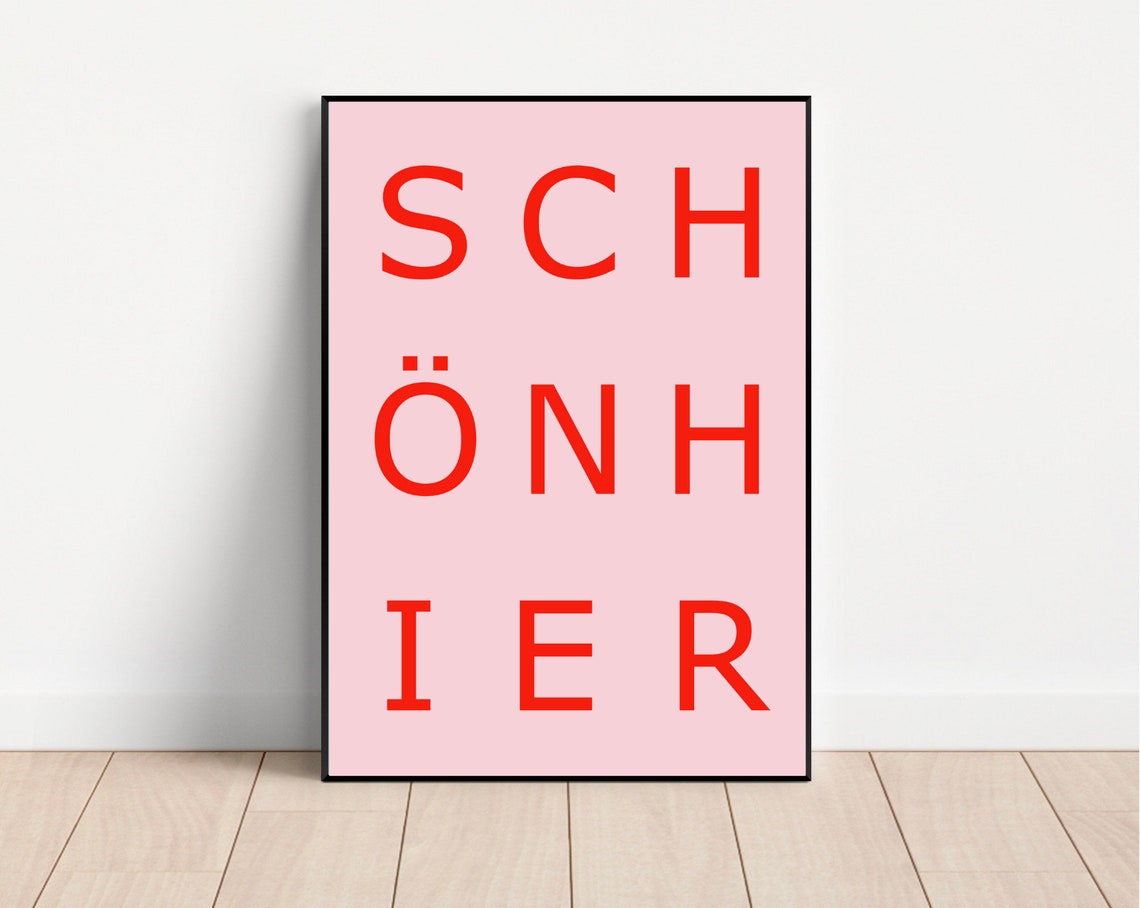 Schön Hier Red On Pink Typography Home Entryway Welcome Wall Art - Image 2