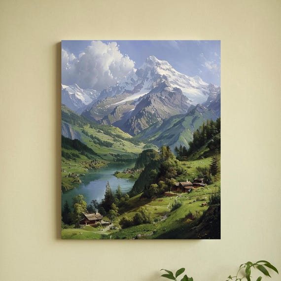 Mountain Wall Art Print Landscape Wall Art Country Decor Rustic Home Decor Vintage Nature Scenery Snowy Mountains Forest Art