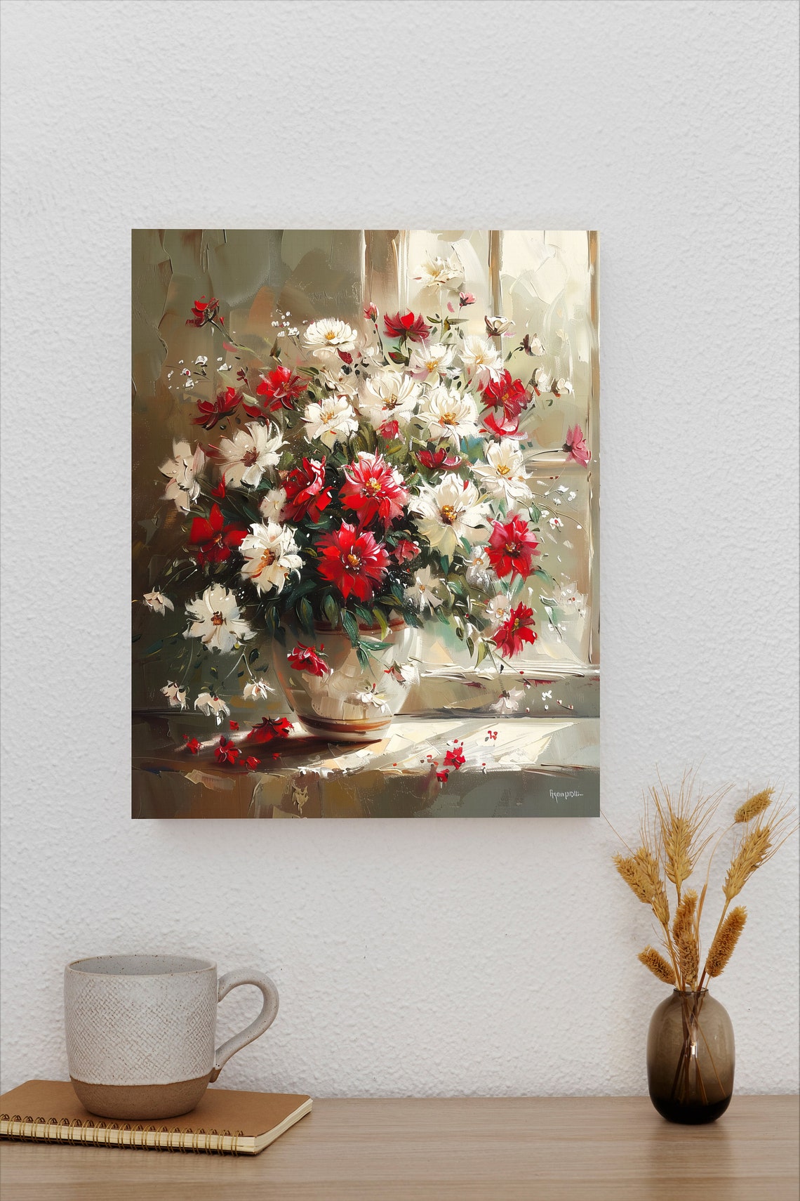 Red And White Flowers By Window Impressionist Floral Art Poster - Image 2