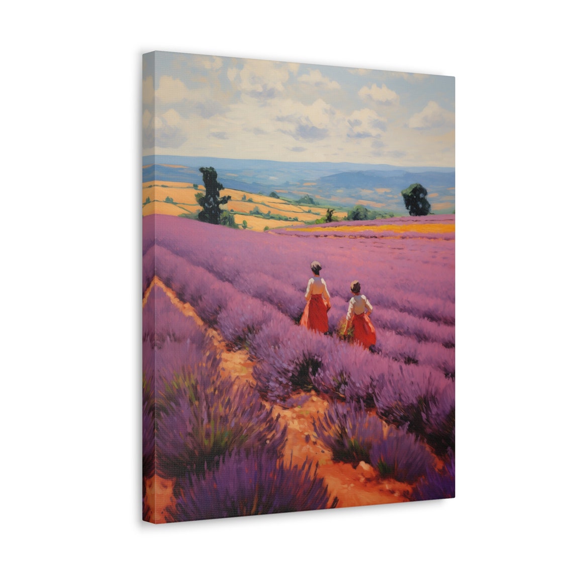 Two Walkers in a Provence Lavender Field Poster Vintage Impressionist - Image 3