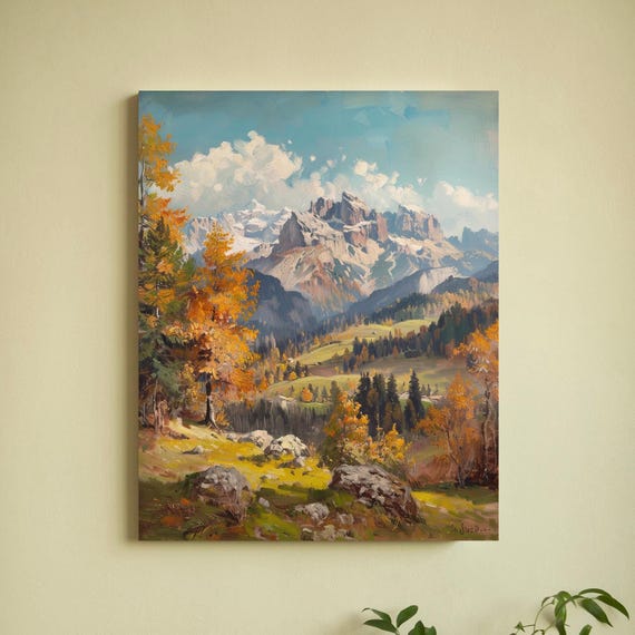 Mountain Wall Art Print Landscape Wall Art Country Decor Rustic Home Decor Vintage Nature Scenery Snowy Mountains Forest Art
