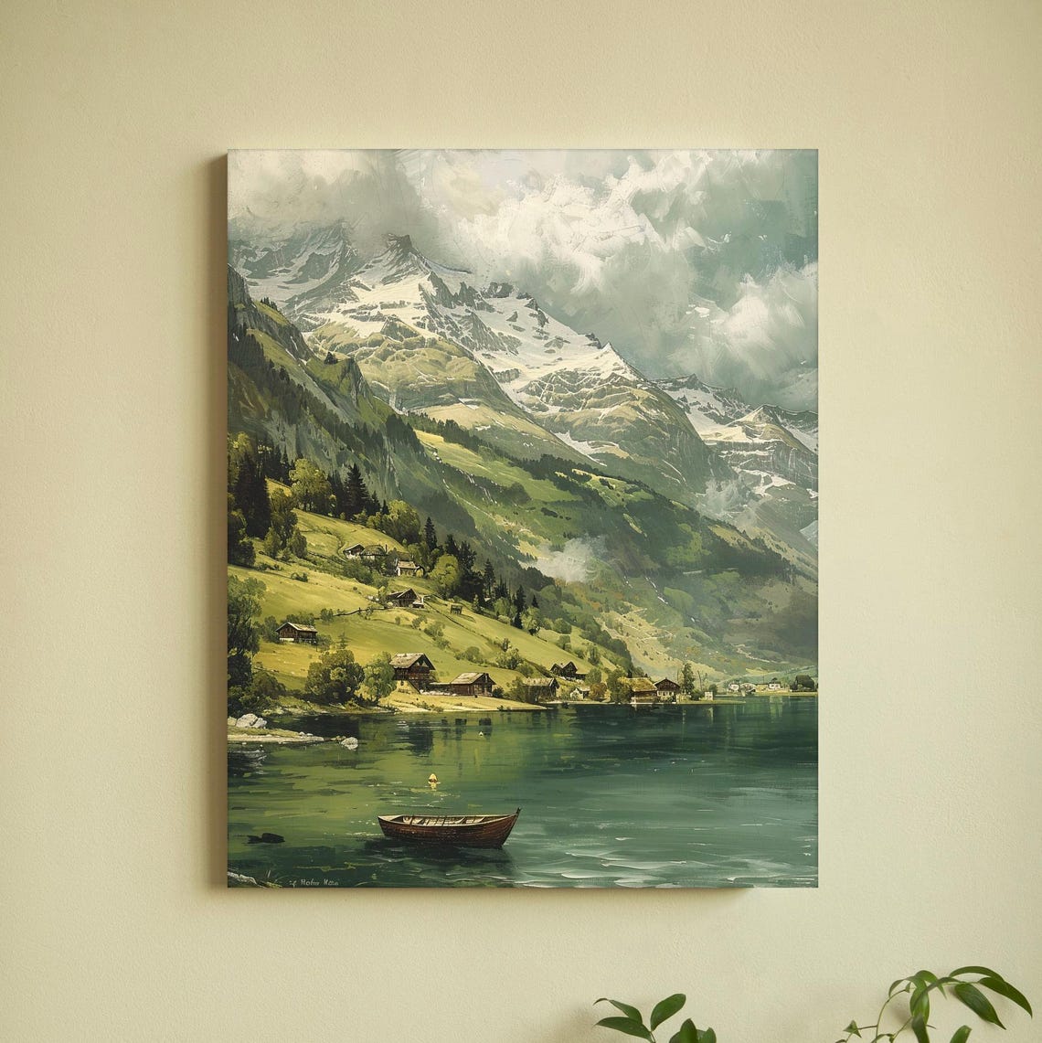 Mountain Wall Art Print Rustic Mountain Painting Landscape Wall Art Snow Mountain Painting Vintage Farmhouse Decor Forest Art