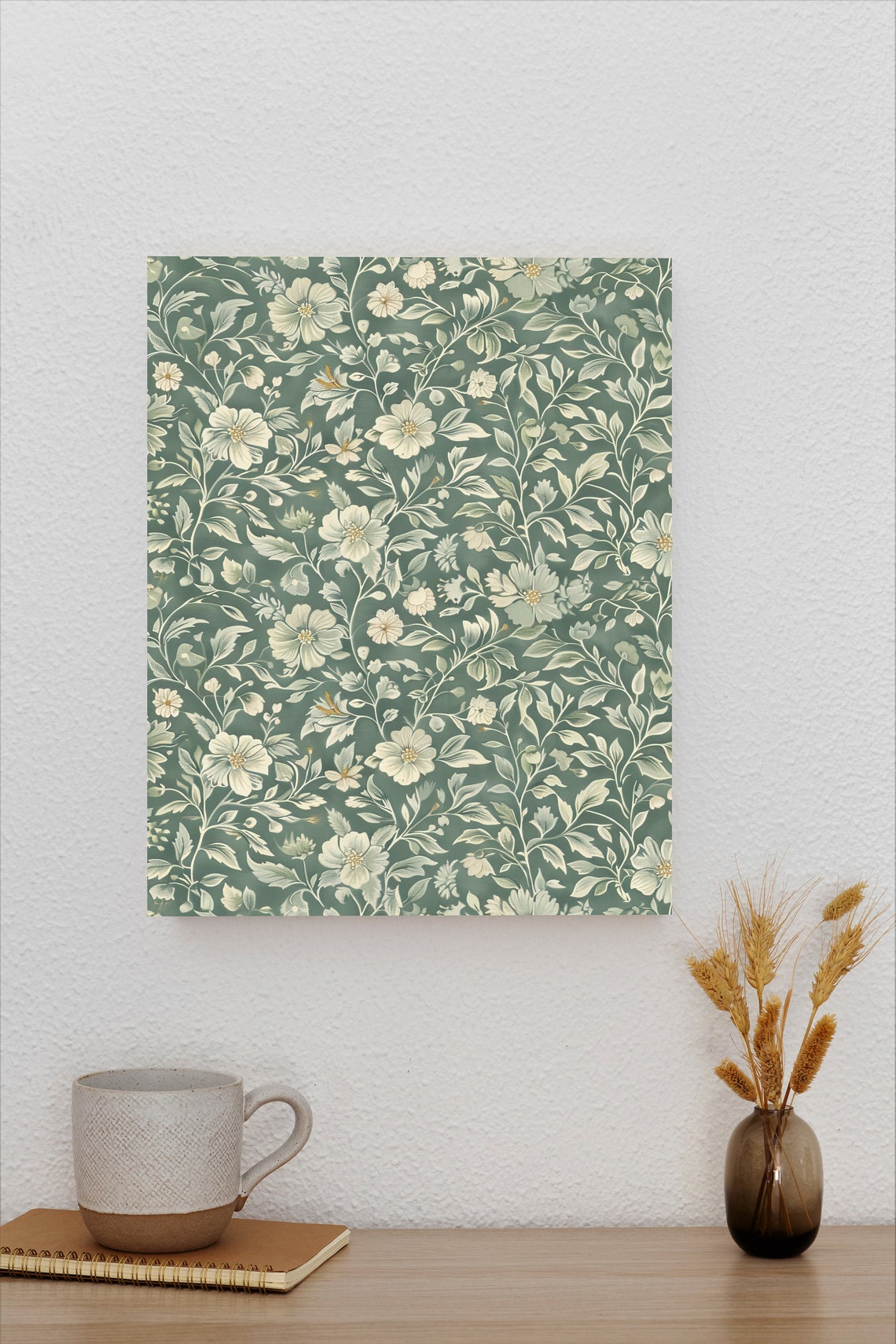 Sage Green Botanical Floral Pattern Farmhouse Minimalist Art Print - Image 2