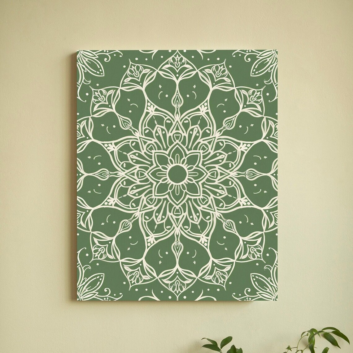 Sage Green Mandala Cream Line Art Boho Farmhouse Minimalist Poster