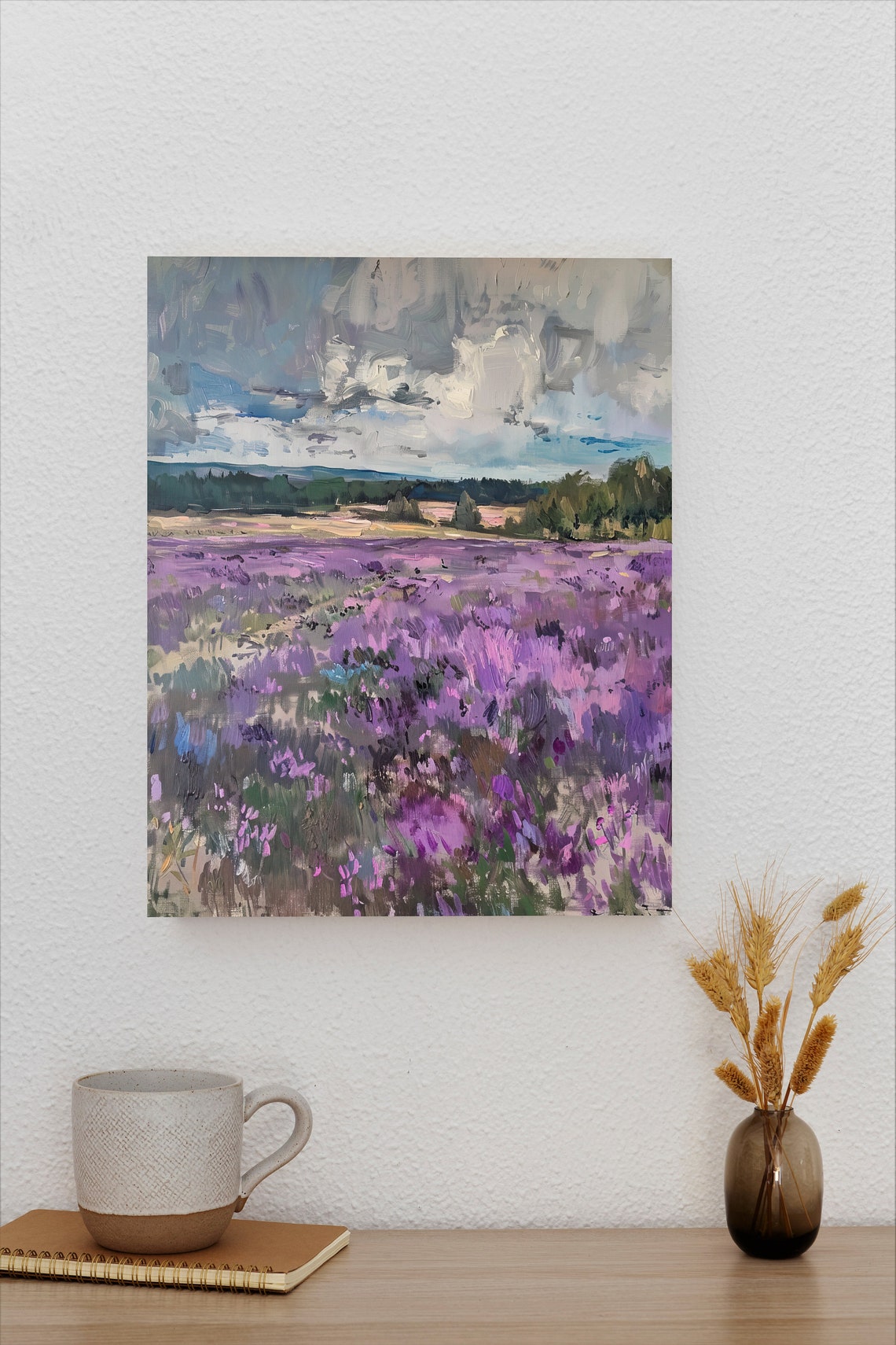 Purple Wildflower Field Poster Under a Stormy Sky Loose Brushwork - Image 2