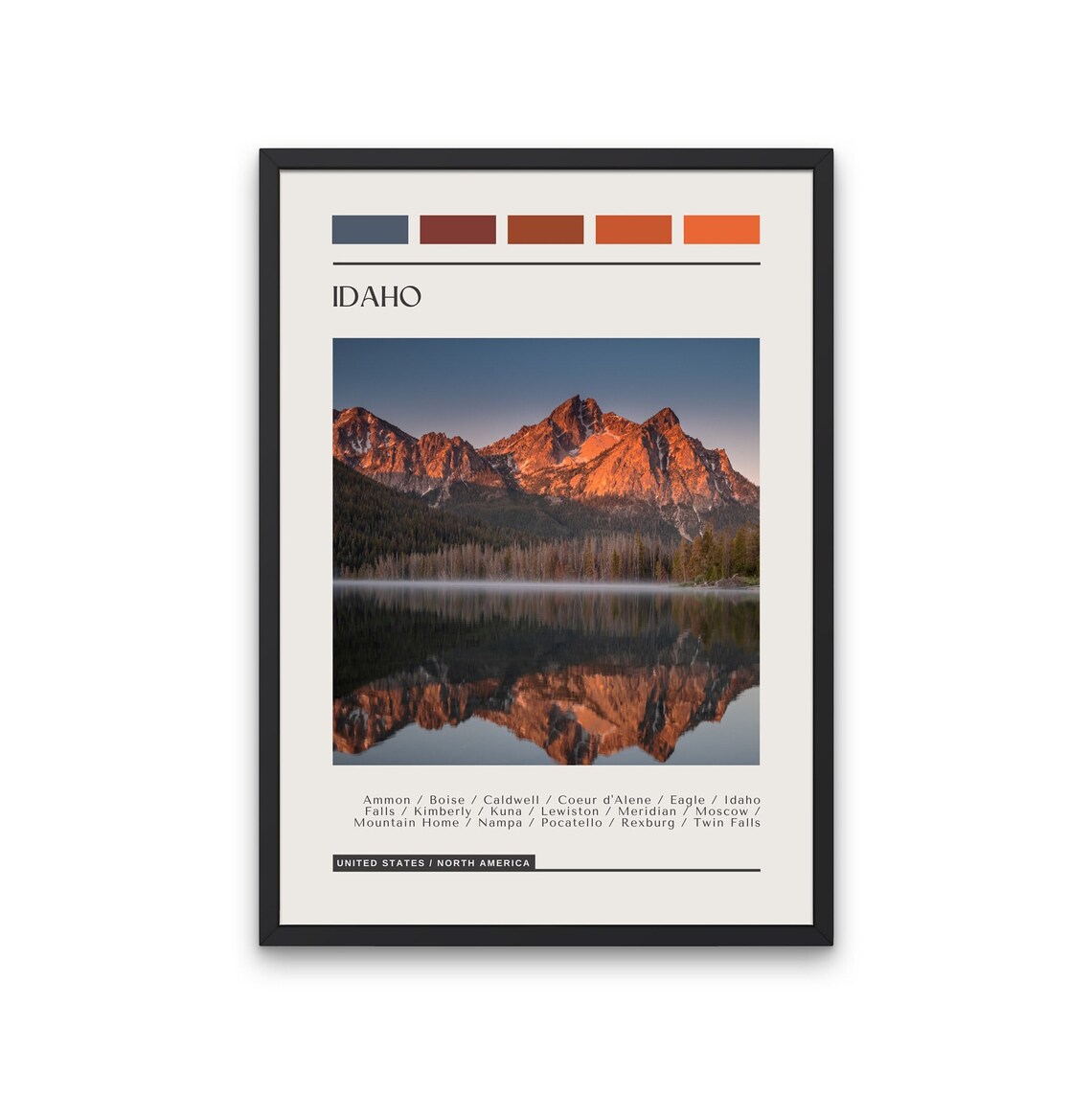 Idaho Mountain Lake Reflection Sunrise Color Block Travel Poster