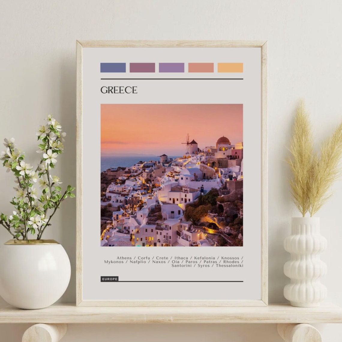 Greece Santorini Oia Sunset Windmill Aegean Color Block Poster