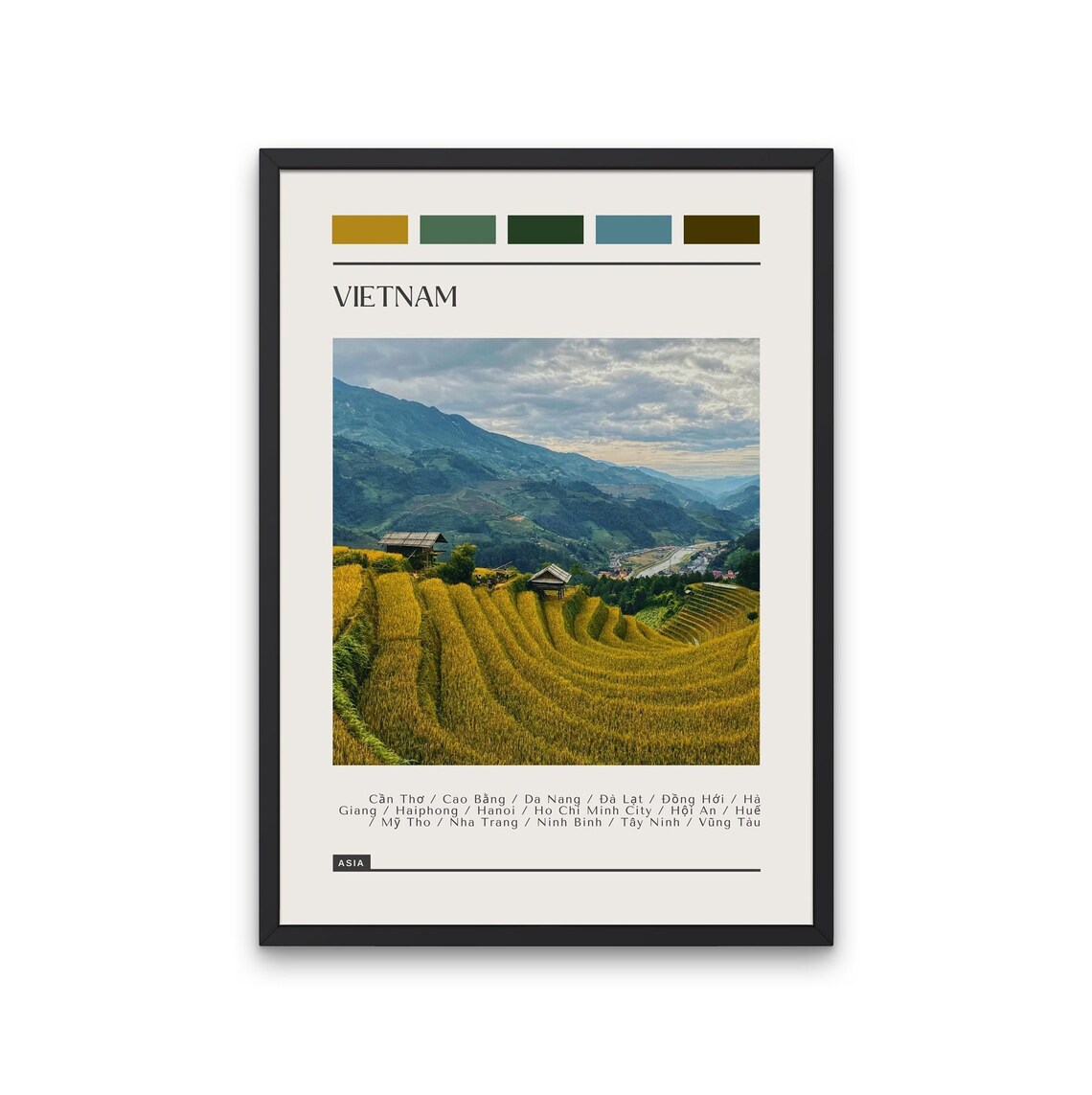 Vietnam Golden Rice Terraces Mountain Landscape Travel Photo Poster