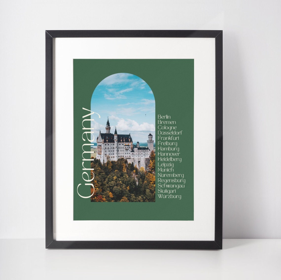 Germany Neuschwanstein Castle Arched Travel Poster City List Gift