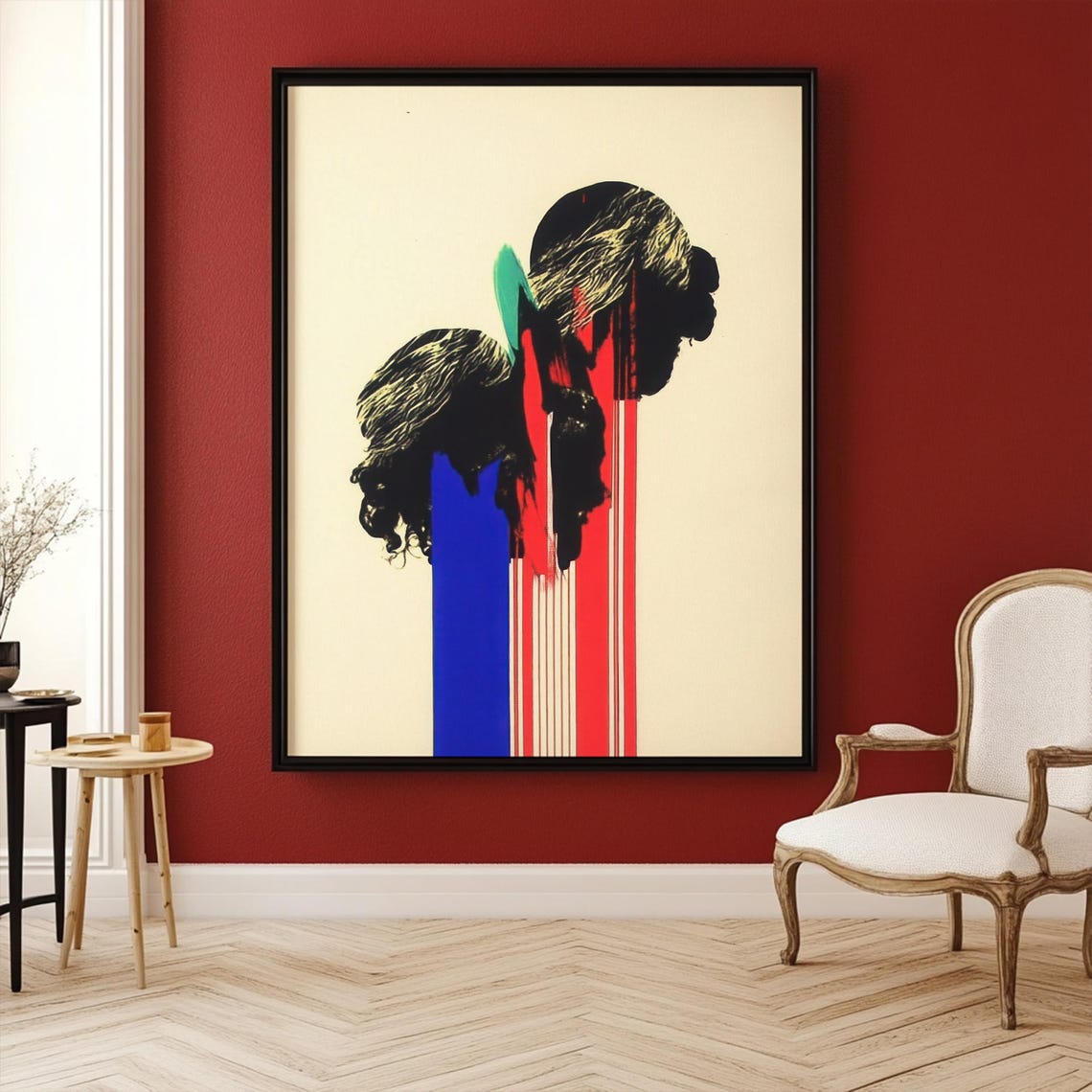 Abstract Surrealism Art Print Dripping Portrait Art Bold Red Blue Modern Wall Art Instant - Image 2