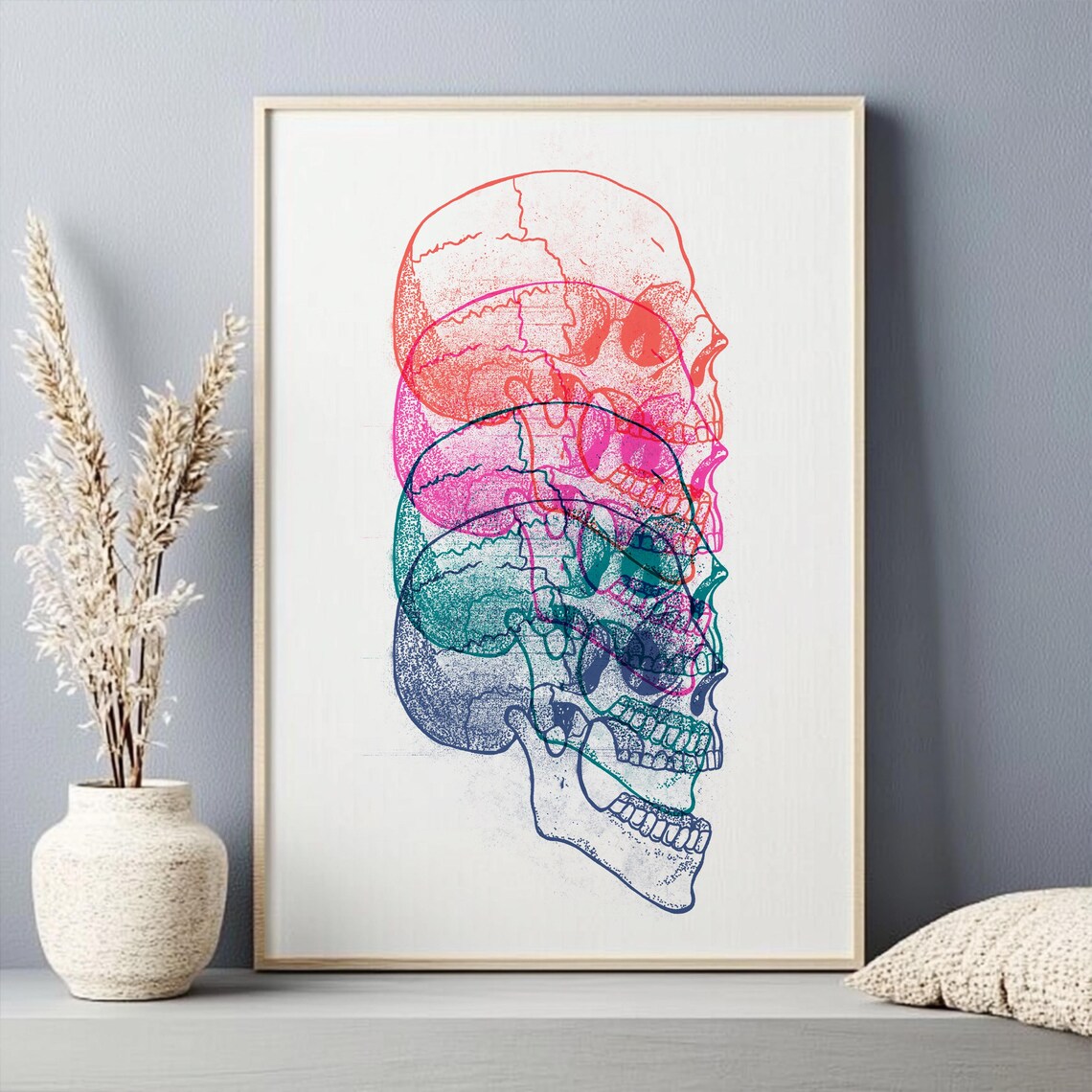 Layered Stacked Skull Neon Modern Pop Art Poster for Bedroom Wall Decor - Image 3