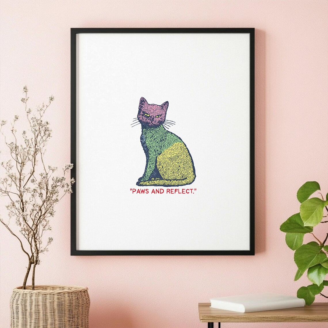 Paws And Reflect Multicolor Witty Cat Quote Poster for Home Office Decor - Image 3