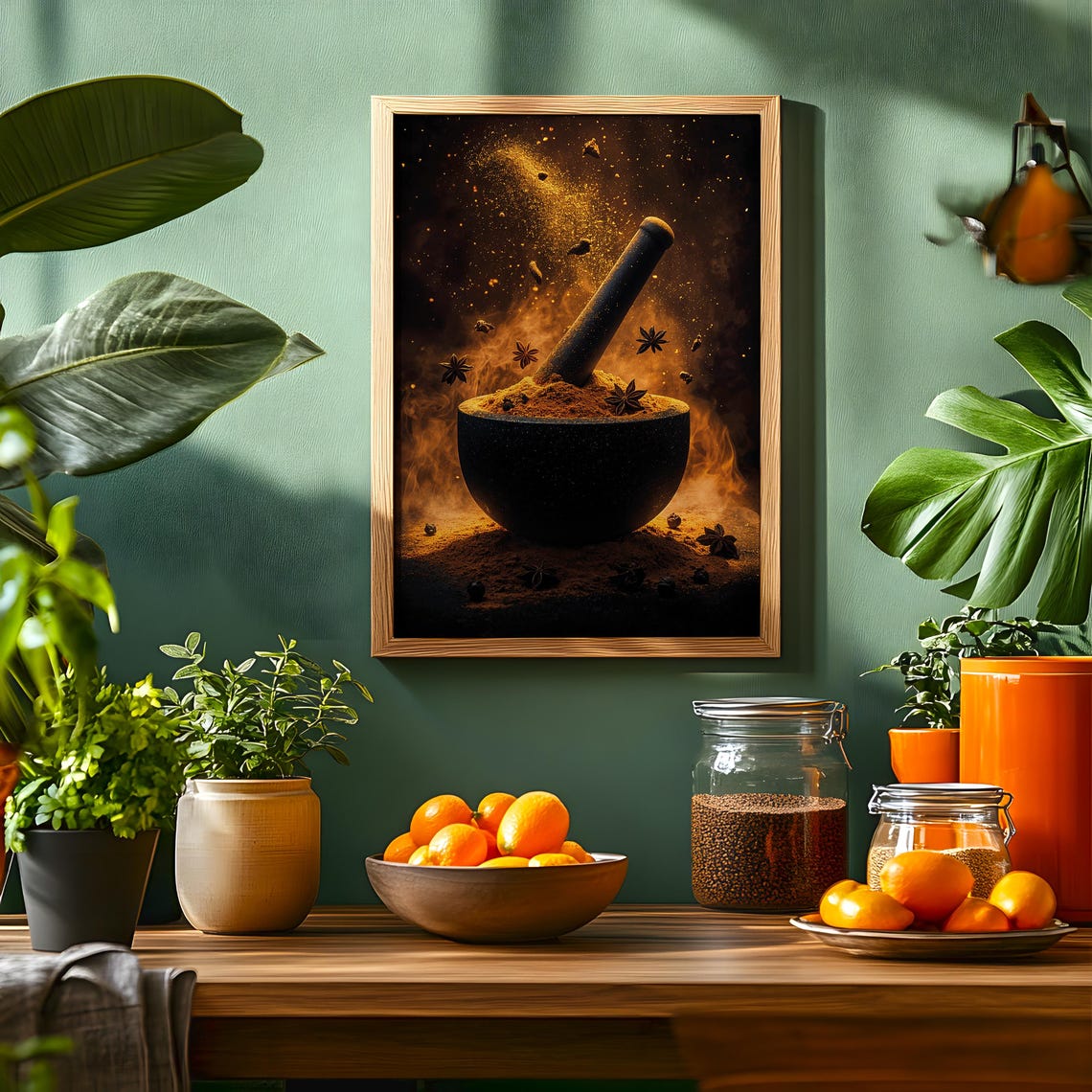 Mortar and Pestle Spices Star Anise Dark Moody Kitchen Art Poster - Image 5