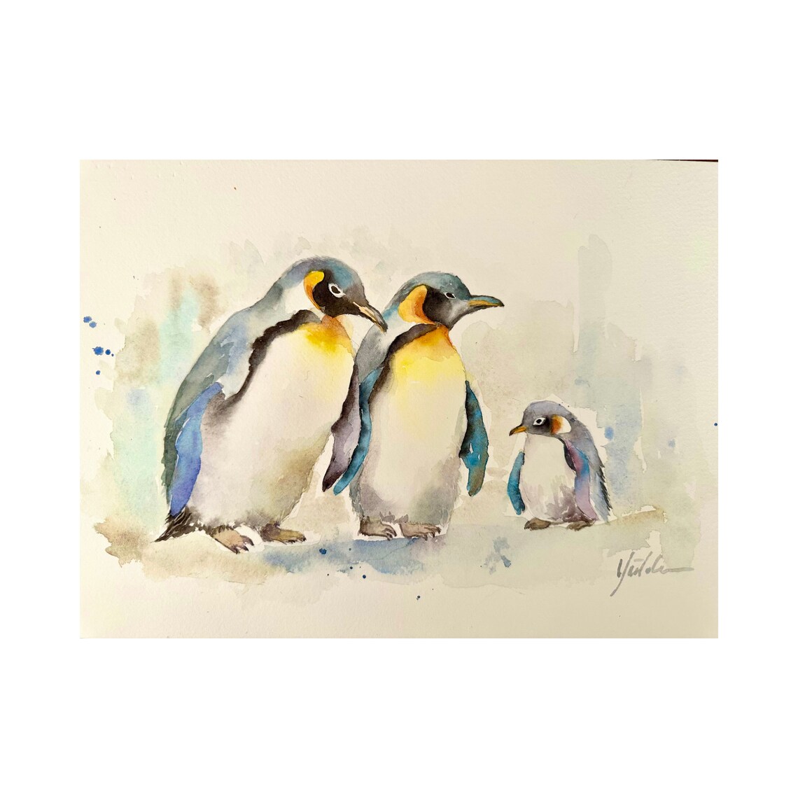 Penguin Family Original Watercolor Painting Nursery Wall Decor Cute Animal Art Baby Nursery Art Handmade Art Penguin Artwork 8x12in - Image 6