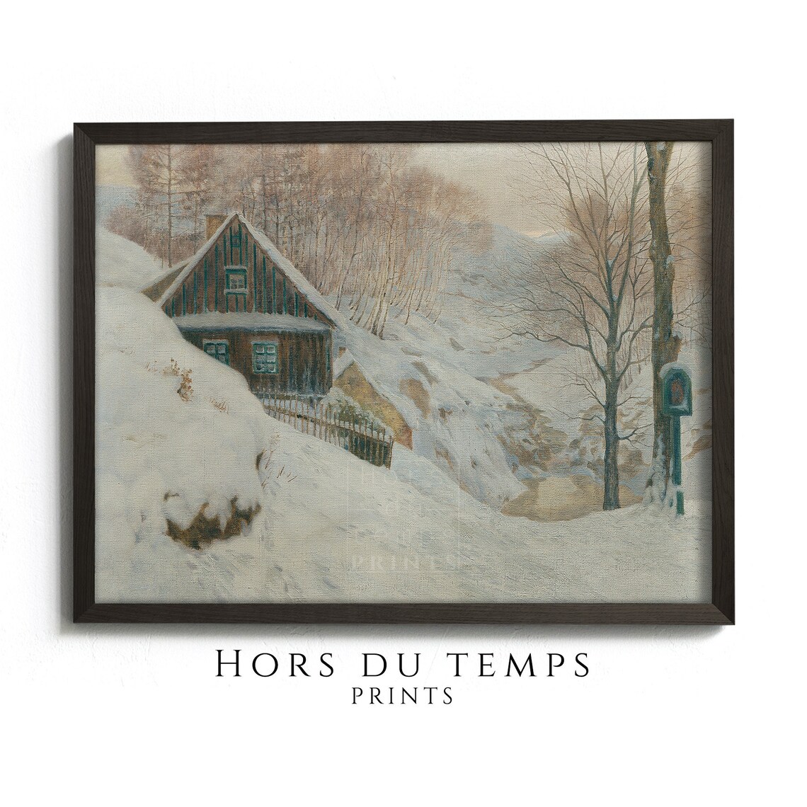 Secluded Snowy Wooden Mountain Cabin in Winter Forest Poster