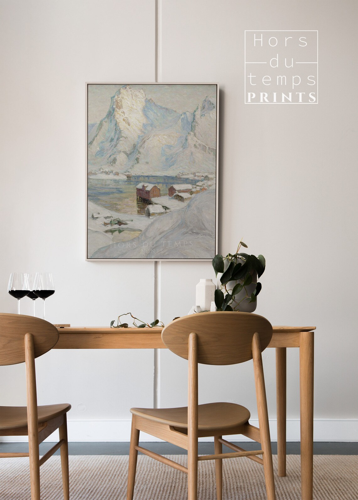 Alpine Red Cabins Beneath Snowy Peaks Winter Landscape Poster - Image 2