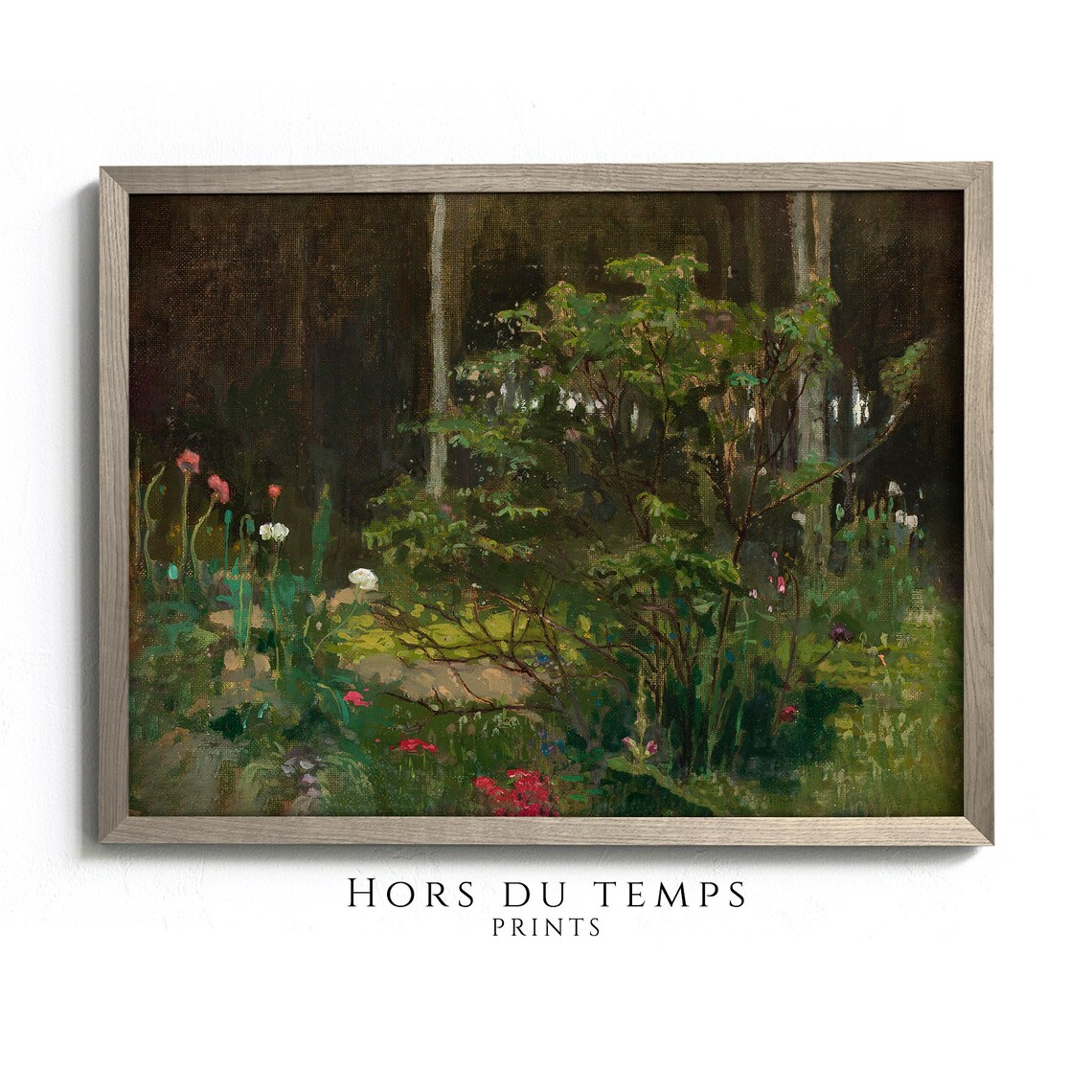 Moody Flower Garden Impressionist Oil Painting Dark Floral Art Poster
