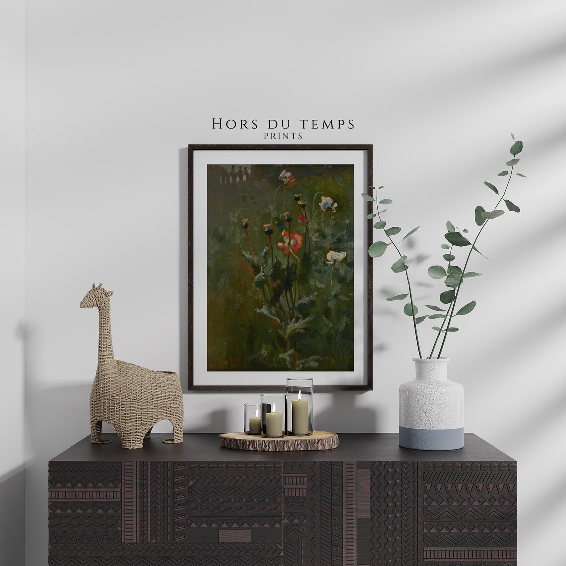 Moody Red Poppies Dark Green Vintage Floral Still Life Poster - Image 2