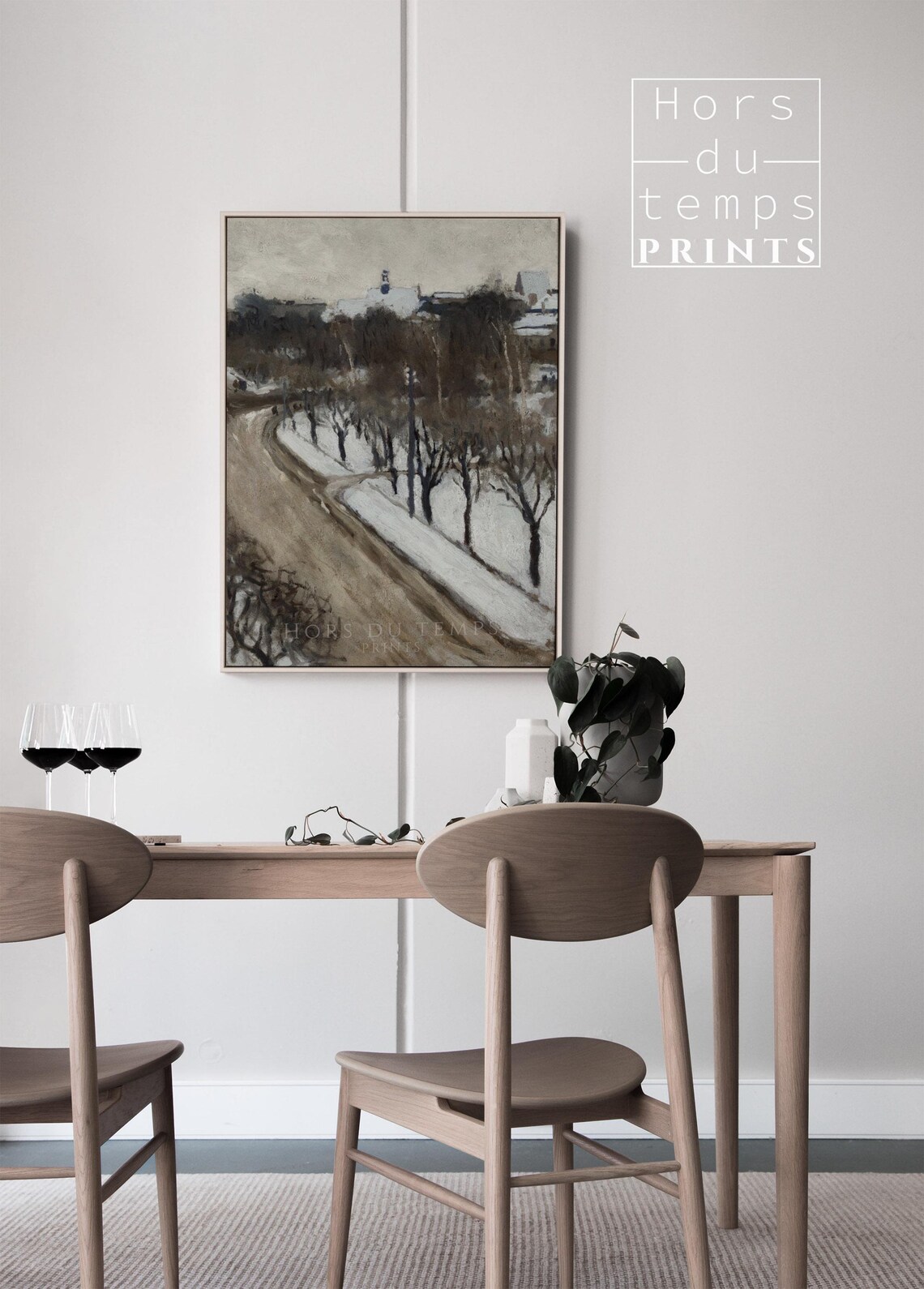 Snowy Town Street Muted Vintage Winter Cityscape Oil Painting Poster - Image 2
