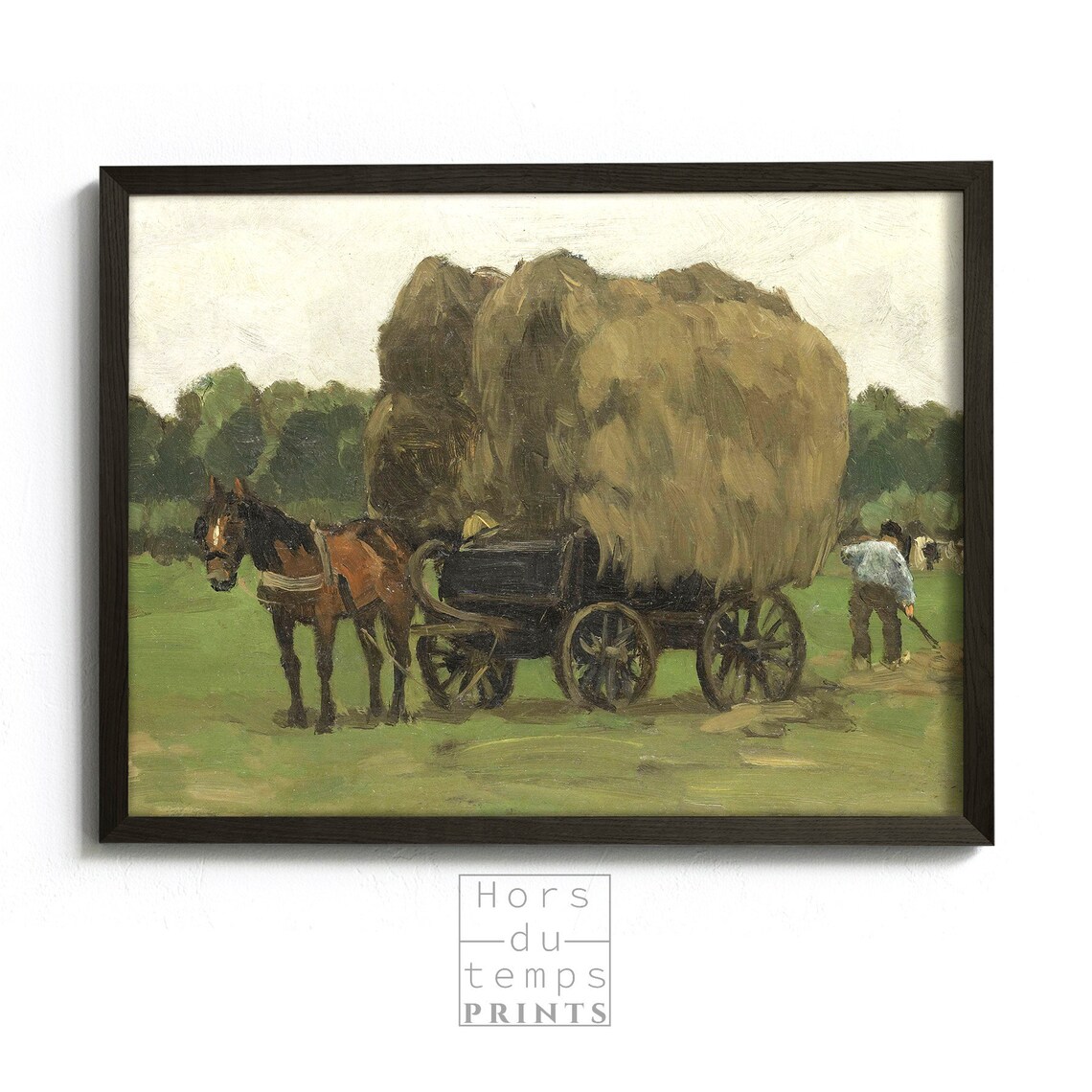 Horse Drawn Hay Wagon Harvest Field Vintage Oil Painting Poster - Image 2
