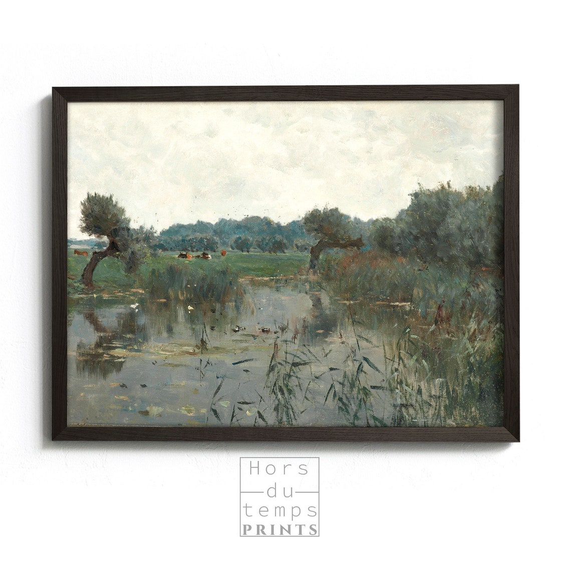 Willow Trees by a Still Pond with Ducks Vintage Landscape Art Print - Image 2