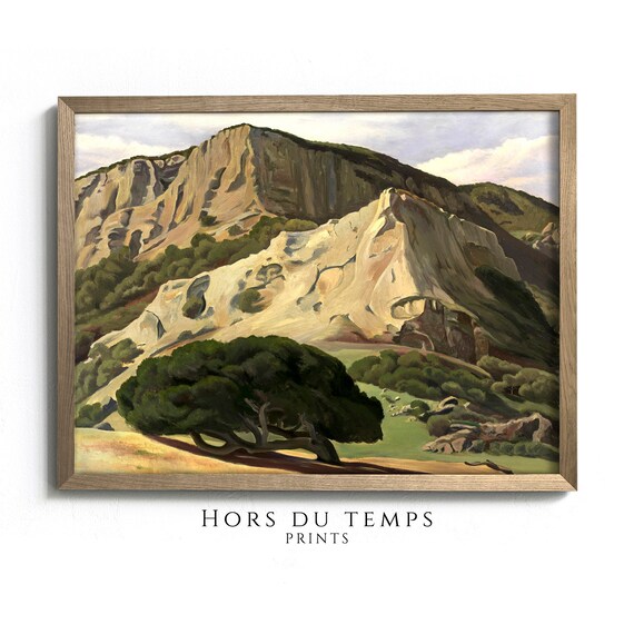 Green Hue Meadow Landscape Oil Painting Mountain Hills Art Vintage Farmhouse Cottage Aesthetic Hors Du Temps Prints