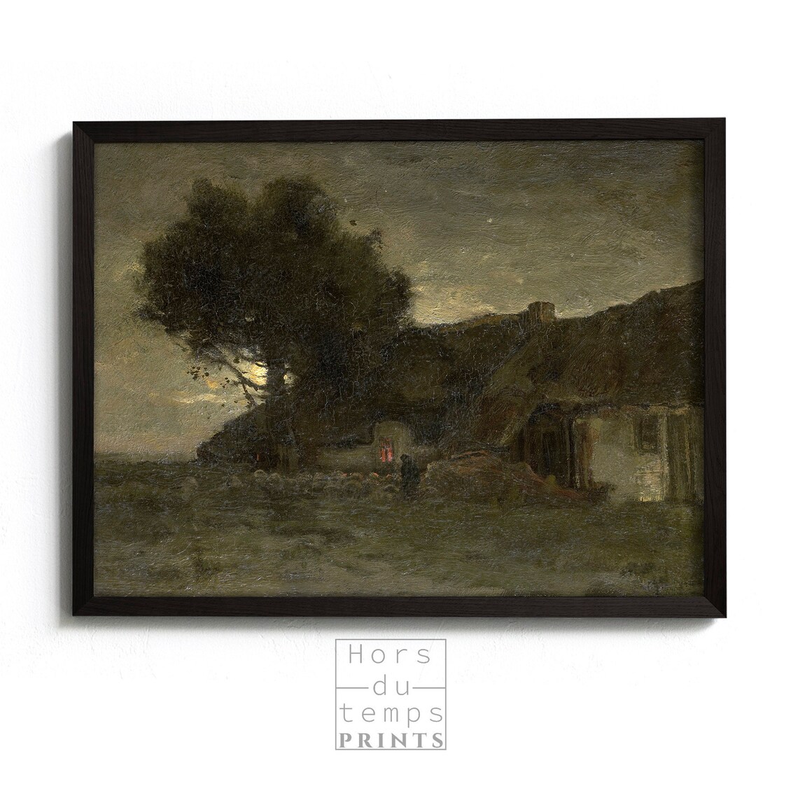 Dark Farmhouse Night Moody Countryside Vintage Oil Art Poster - Image 2
