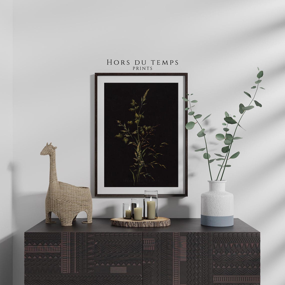 Wild Grass Stems Dark Background Minimalist Botanical Study Wall Art - Image 2