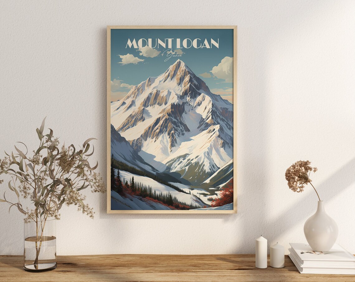 Mount Logan Poster, Yukon Mountain Adventure Art