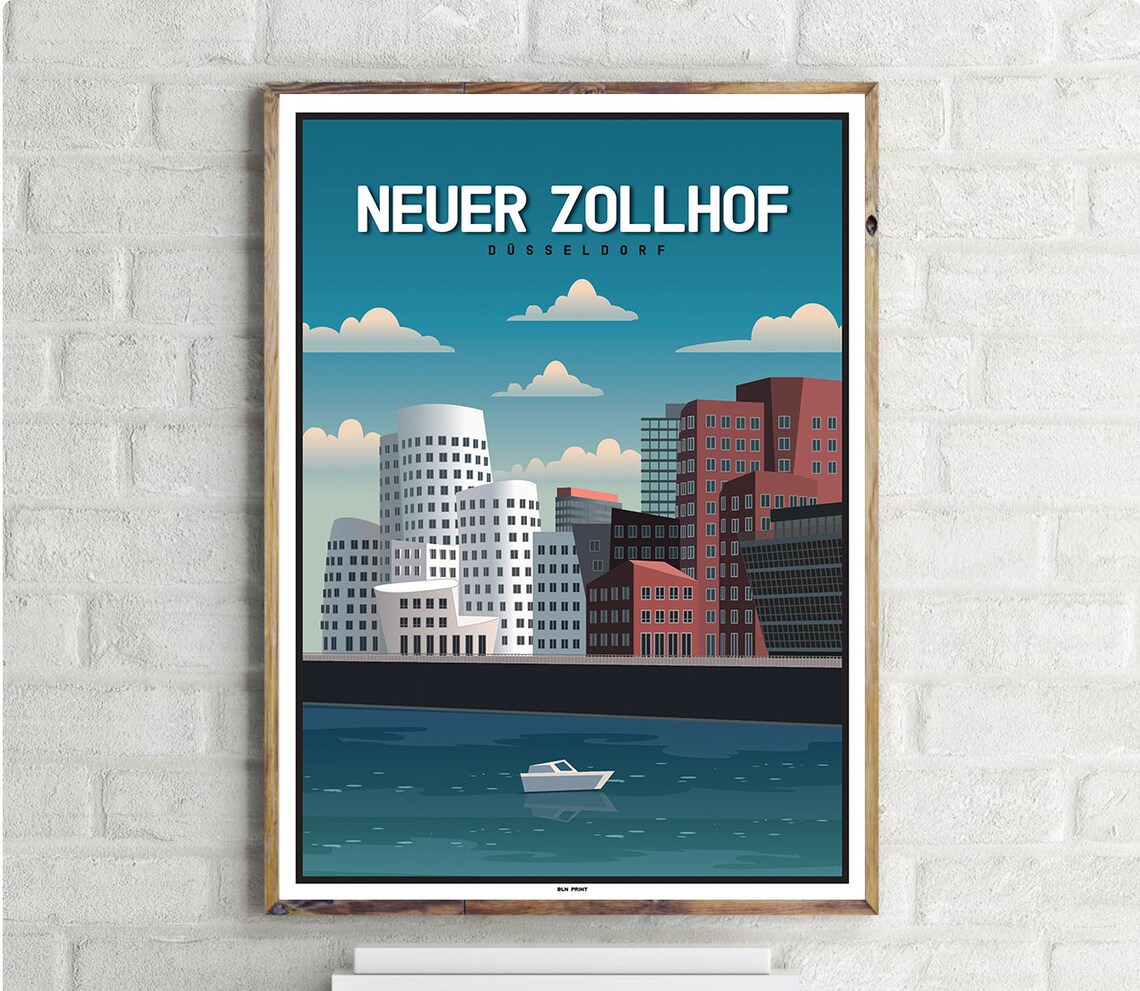 Neuer Zollhof Dusseldorf Vintage Travel Poster
