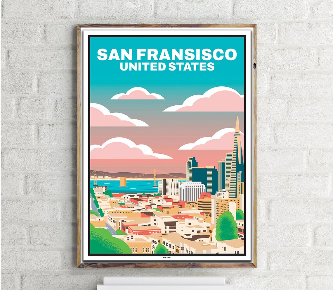 San Francisco Vintage Travel Poster, City Skyline Art Print