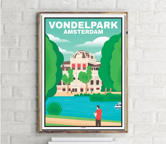 Damrak Canal Amsterdam Vintage Travel Poster