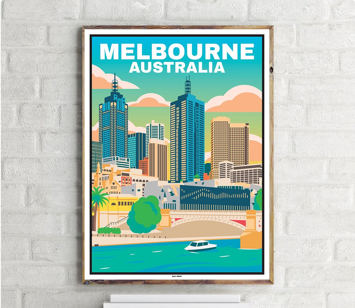 Downtown Melbourne Vintage Travel Poster