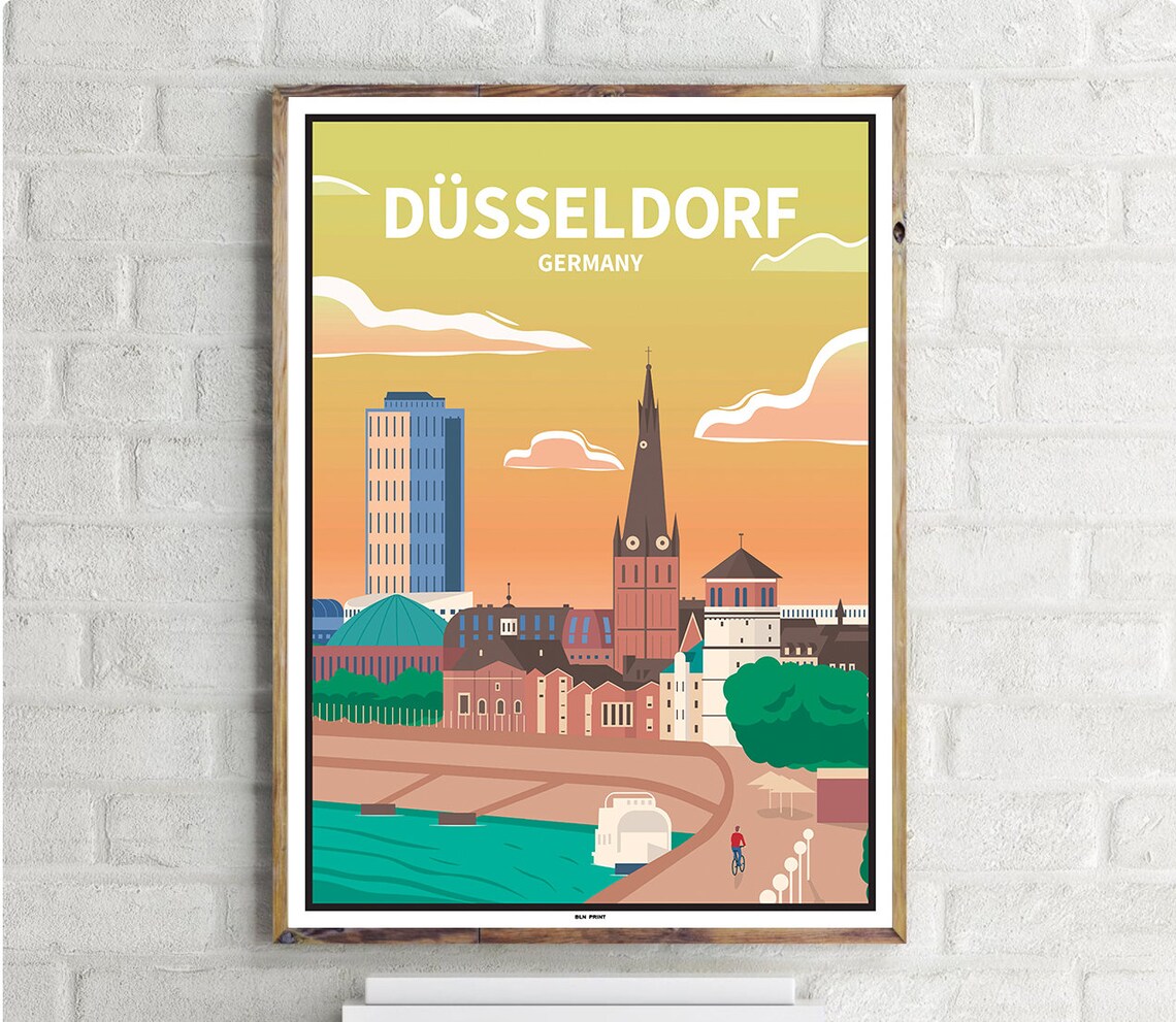 Rheinpromenade Dusseldorf Vintage Travel Poster