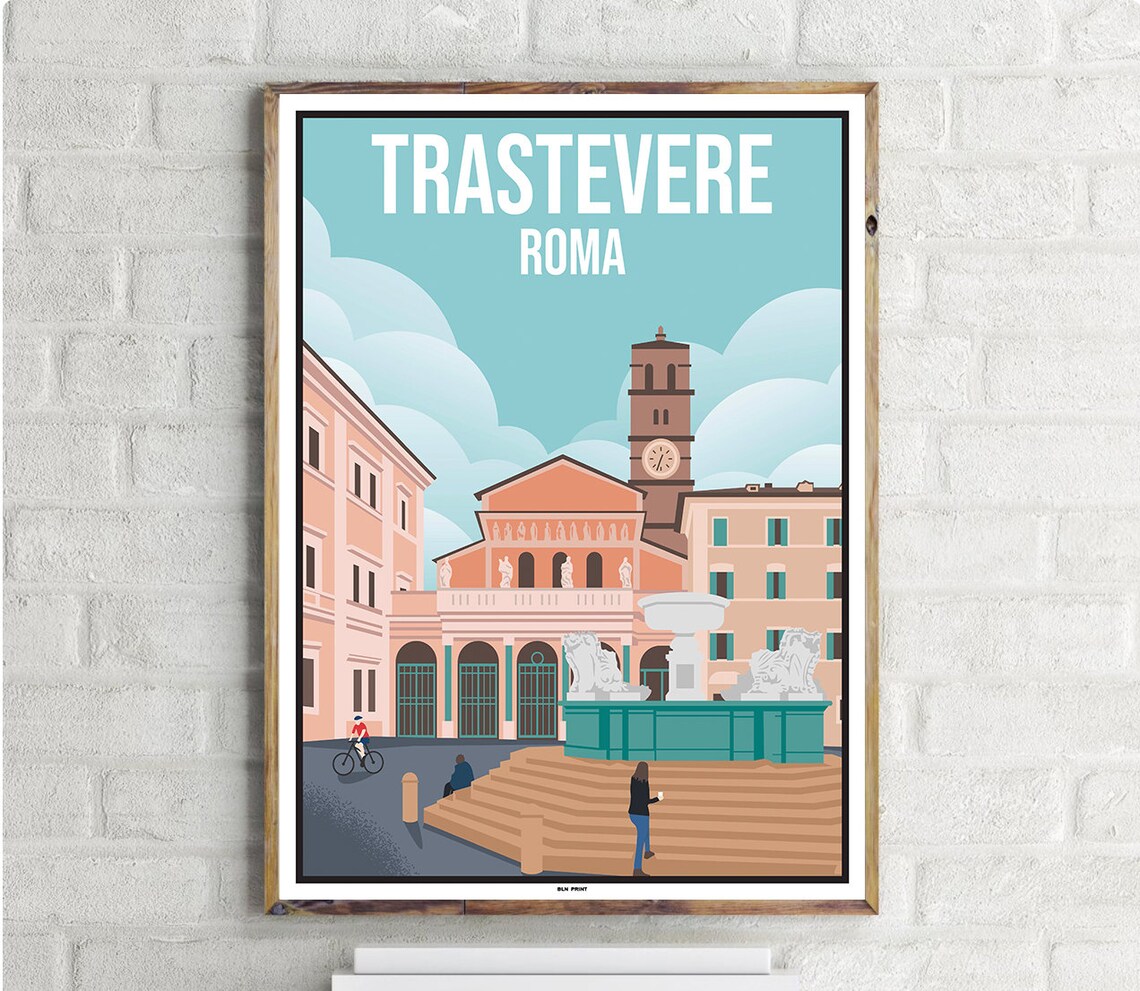 Rome Trastevere Vintage Travel Poster, Italy