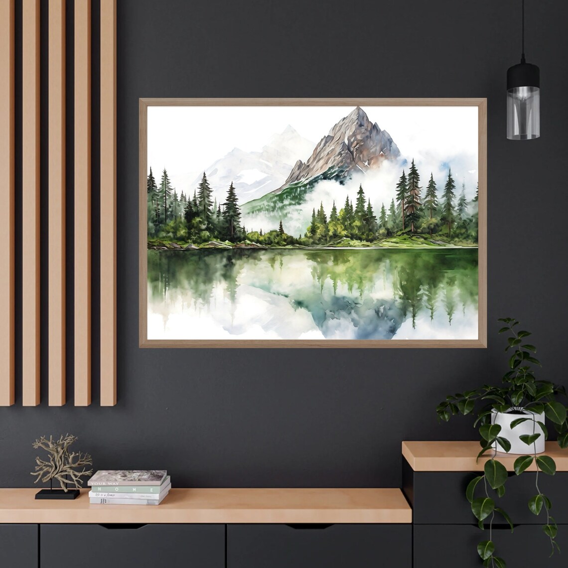 Mountain Lake Watercolor Landscape Art Print - Image 3