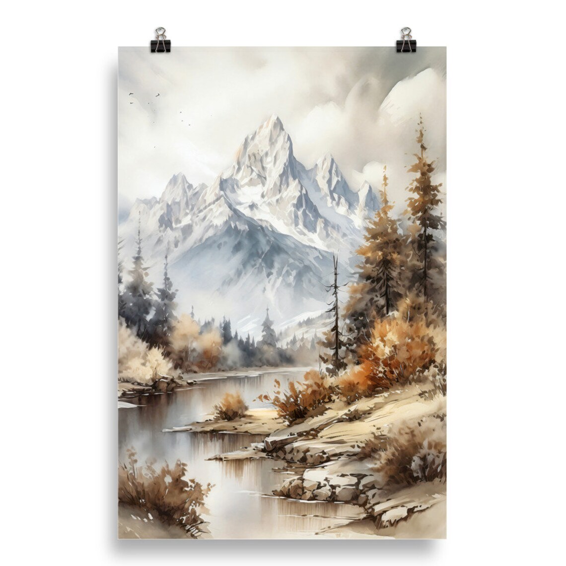 Grand Teton Watercolor Mountain Landscape Art Print - Image 5