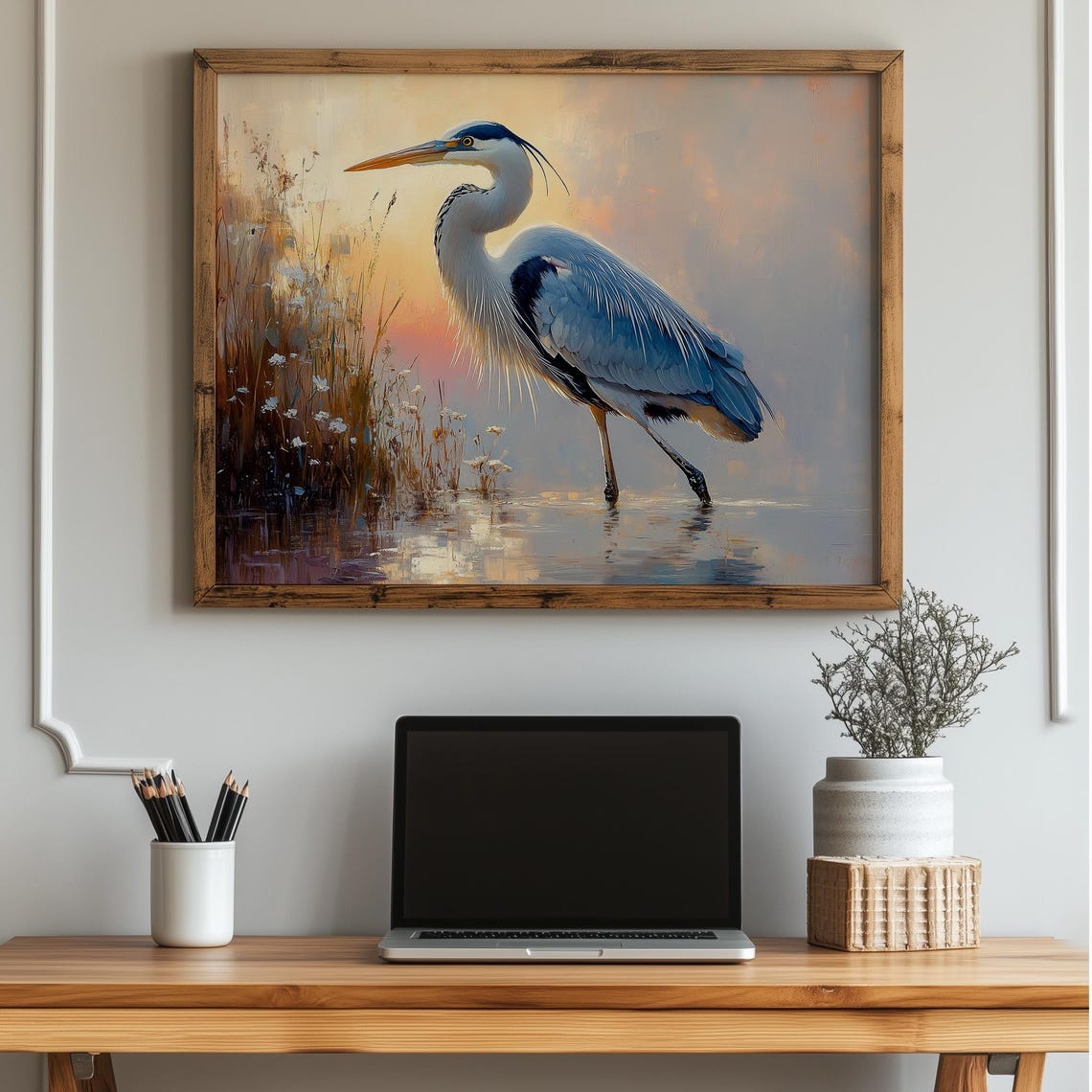 Great Blue Heron Sunset Marsh Wetlands Wildlife Nature Poster