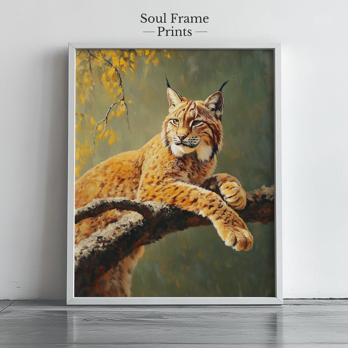 Lynx Wildcat Resting On A Branch In Golden Autumn Forest Poster