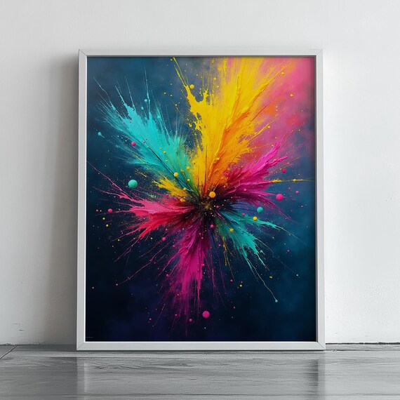 Abstract Explosion Painting Vibrant Colorful Burst Modern Wall Art Bold Decor Contemporary Artwork Print 201