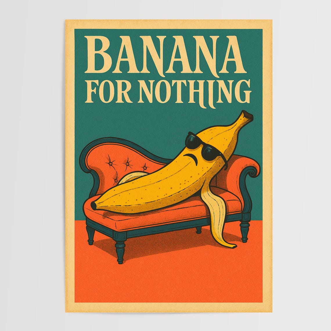 Funny Banana Couch Poster Chill Tropical Lounge Art