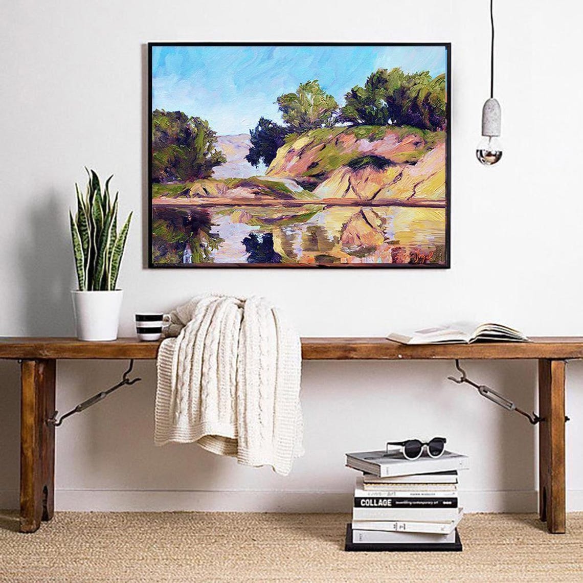 Goleta Beach Slough Golden Cliffs Water Reflection Painting Poster - Image 4